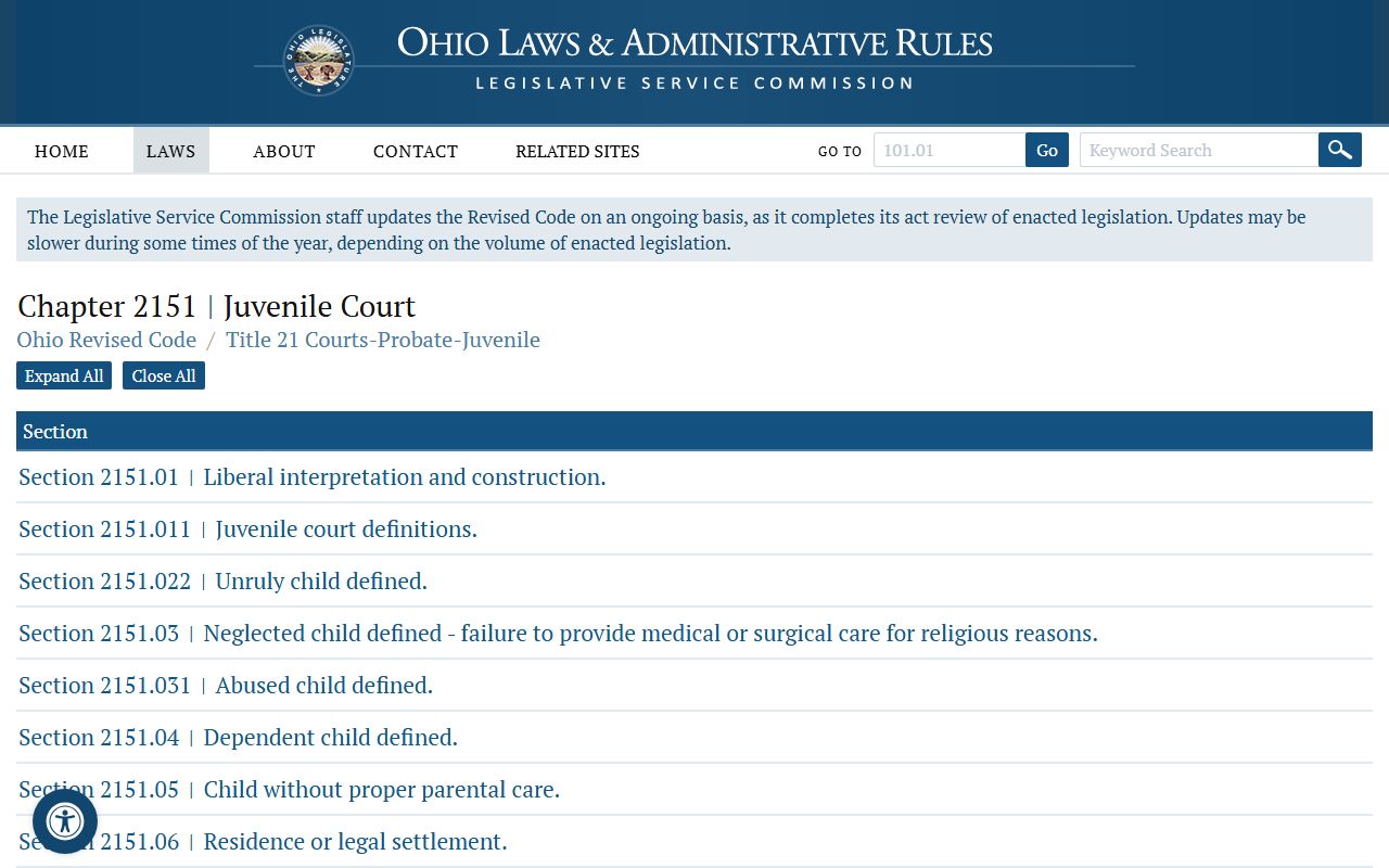 Ohio Family Court Records - Ohio Revised Code Juvenile Court
