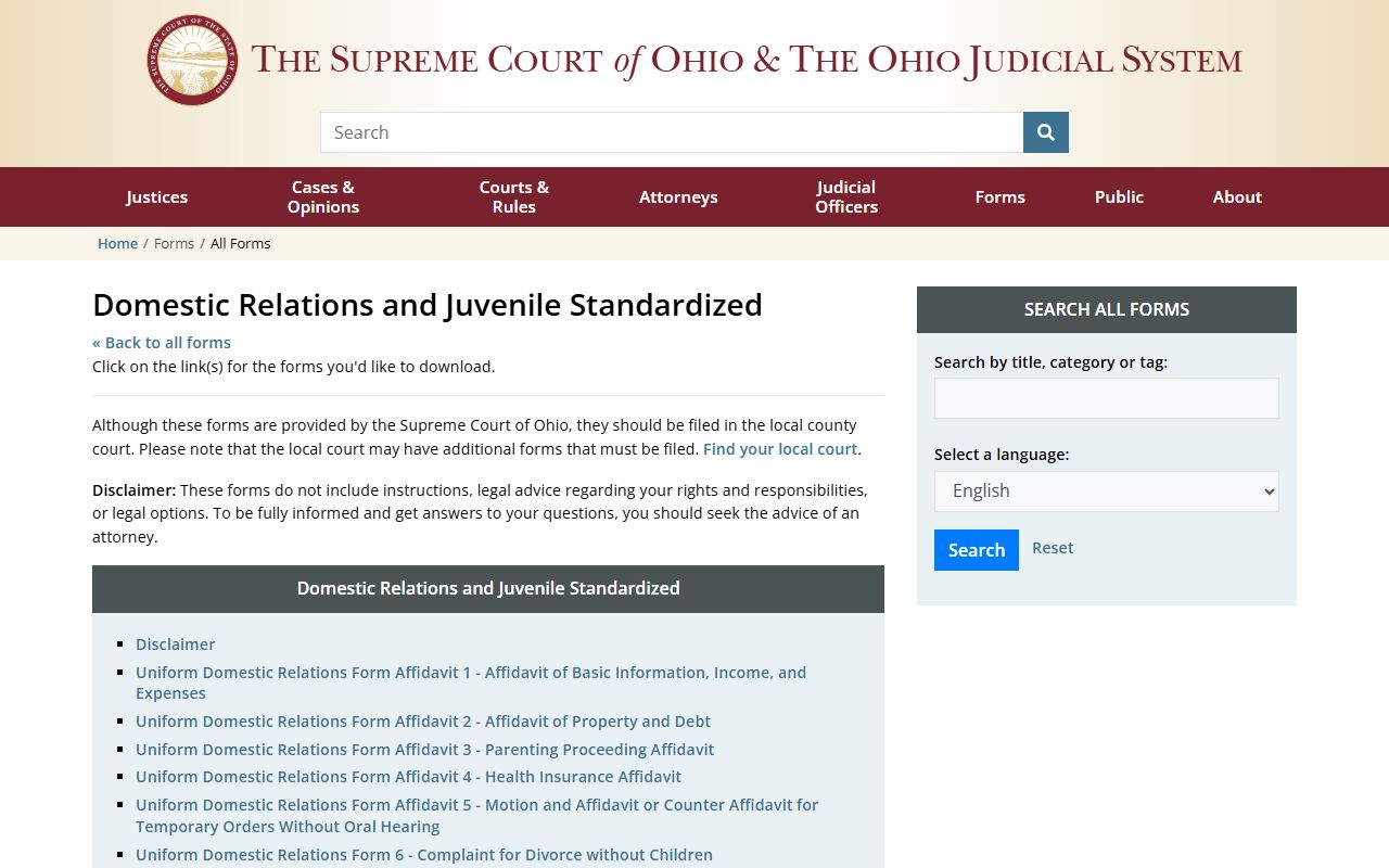 Ohio Family Court Records - Domestic Relations Forms