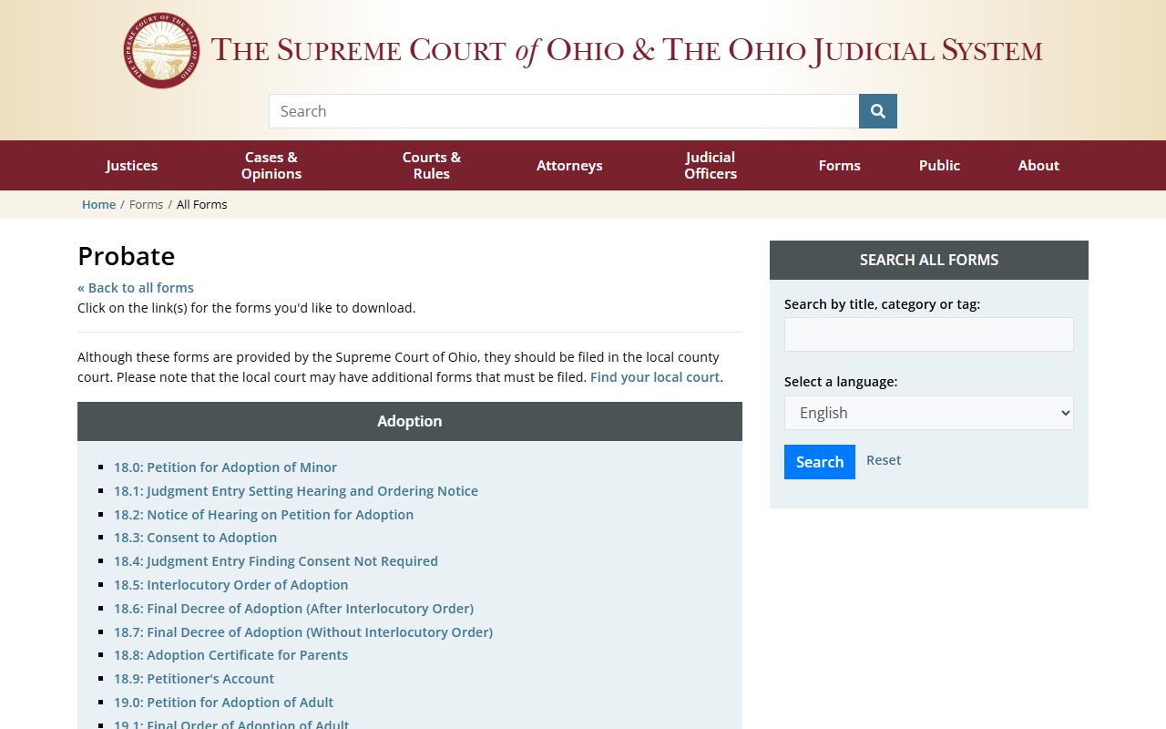 Ohio Family Court Records - Probate Forms
