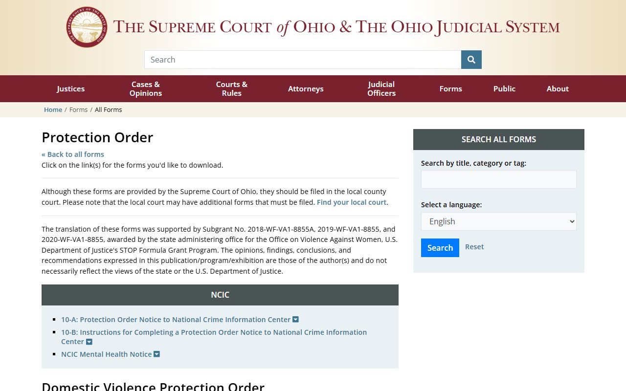 Ohio Family Court Records - Protection Order Forms